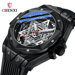 CHENXI Men's watch Geometric Cool Watch Calendar Silicone Luminous Waterproof Men's Quartz Wrist Watch CX-8252