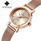 WWOOR Women Dress Watches Luxury Brand Ladies Quartz Watch Stainless Steel Mesh Band Casual Wristwatch 8823