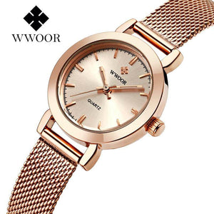 WWOOR Women Dress Watches Luxury Brand Ladies Quartz Watch Stainless Steel Mesh Band Casual Wristwatch 8823