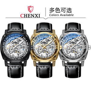 CHENXI new retro carved watch men's mechanical watch leather waterproof hollow automatic mechanical watch