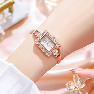 GEDI full diamond small square plate watch new ladies fashion starry delicate light luxury bracelet quartz watch women 1005