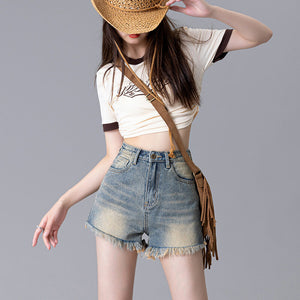 JEANS retro denim shorts women's 2022 new high-waisted thin burrs sexy hot girls hot pants JC9800