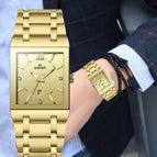 SWISH 0034 New rectangular men's fine steel band Japanese movement simple calendar quartz watch waterproof watch