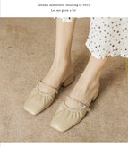 Slippers women's 2022 summer new square head pleated half slippers women's thick heels outside wear sandals and slippers women 17834-2