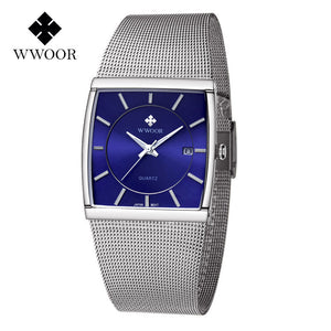 WWOOR 8831 Men's Watch New Fansion Mens Square Quartz Watch Stainless Steel Business Sports Watch