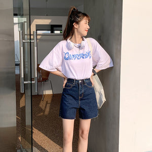 JEANS retro five-point jeans women's 2022 summer new high waist loose and thin pants LH22869