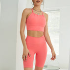 New Slim Back Sports Bra with Raised Hip Women's Summer Fitness Yoga Suit Sports Shorts Set WXM285+WFK037