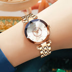 Seno Small Dial Cyno Starry Sky Rhinestone Crystal Multi Crest Glass Solid Fine Steel Belt Watch for Women with box gift