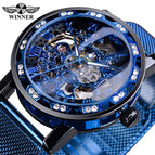 Winner Watch Men's Fashion Casual Classic Popular Rhinestone Hollow Mesh Belt Manual Mechanical men Watch SLZg91