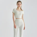 New yoga sets sports short sleeve integrated cup summer high waist running fitness pants yoga suit DXM127+CKM313