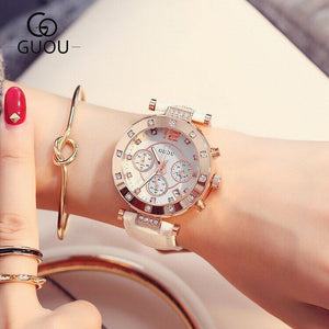 GUOU 8050 Top Brand Fashion Luxury Women's Watches Ladies Watch Women Bracelet For Calendar Clock Leather relogio feminino saat