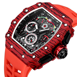 PINTIME Barrel Watch Men's Quartz Watch Watch Multifunctional Luminous Calendar Silicone men's casual  Watch 8132