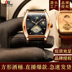 TEVISE men's watch Wine barrel square tourbillon fashion mechanical men's watch 8383d