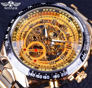 Winner Men's Personality Fashionable Golden All-Steel Hollow Automatic Mechanical men Watch SLZ46