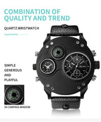 Oulm quartz compass men's watch watch dual time zone men's watch large dial waterproof special design HP3741