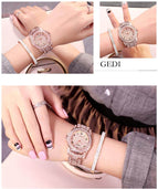 GEDI 2036 Fashion Casual Watch Hot Sale Women Elegant Luxury Stainless Steel Waterproof Ladies Diamond Rhinestone Analog Quartz