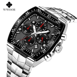 WWOOR Fashion Seven-Pin Steel Belt Waterproof Men's Watch Quartz Movement Calendar quartz men watch 8836