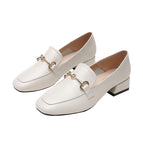 Leather shoes women's England 2022 new buckle high heels casual single shoes thick heels versatile large women's shoes 189-1