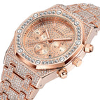 PINTIME watch  full diamond multi-function three-eye fashion rhinestone waterproof men's watch