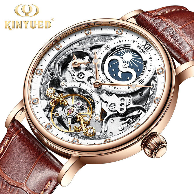 KINYUED automatic tourbillon men's mechanical watch multi-function luminous waterproof sun and moon watch JYD-J055