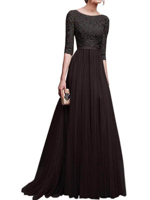 Women’s Lace Evening Gowns Sexy Elegant Empire Waist V-neck A-Line Maxi Dresses Wedding Cocktail Party Dress