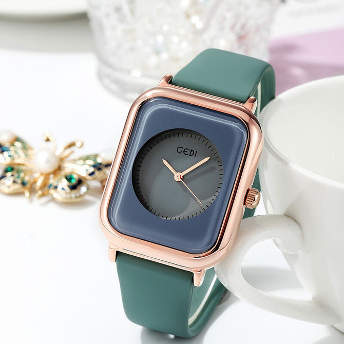 2023 New Gedi Fashion Simple Style Student Quartz Watch Jelly Color Net Red Silica  Green Square Watch for Womem