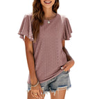 Women's 2022 summer new T-shirt hollow waist Ruffle sleeve casual top