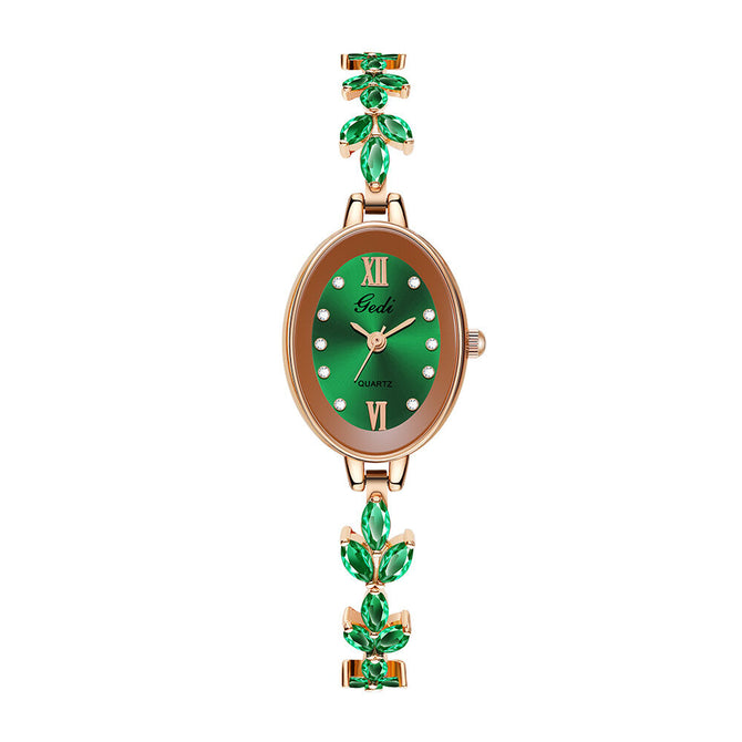 Gedi Niche High-Grade women Watch Luxury Oval Quartz Watch Jewelry Four-Leaf Clover Medieval Bracelet Watch 51120