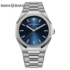 MAKAMBAKO Polygon Stainless Steel strap simple fashion Watch Men's Black waterproof quartz watch M-5015