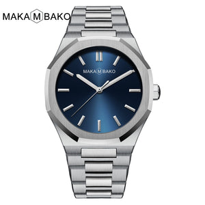 MAKAMBAKO Polygon Stainless Steel strap simple fashion Watch Men's Black waterproof quartz watch M-5015