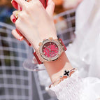 2021 Fashion Women Watches Lady Big Dial Rose Gold Wristwatches Waterproof Rubber Strap Rhinestone Bling Clocks Gifts for Women