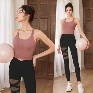 Women's Yoga suits women's new professional high-end fashion gym sports vest lifting pants fitness suit women's running suit 935+182