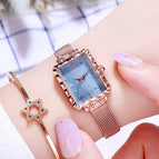 Gedi Fashion Women's Mesh Square Watch Simple Student Versatile Waterproof Quartz Watch 13029