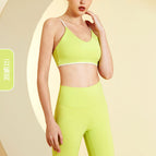 Popular Color Matching Fitness Suit Women's Fashion Sports Thin Shoulder Strap Beauty Back Bra High Waist Belly Contracting Yoga Clothes TZ23-823