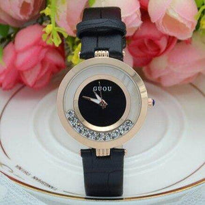 Fashion GUOU 8039 Brand Women Rolling Drill Dress Watches Luxury Quicksand Casual Clock Genuine Leather Rhinestone Lady casual Wrist Watches