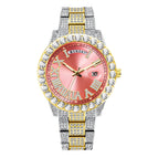 MISSFOX Watch for men fashion full diamond hip hop diamond week calendar men's quartz watch V332A