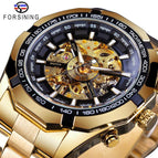 2021 Forsining Stainless Steel Waterproof Men's Skeleton Watches Transparent Mechanical Sport Male Wrist Watches