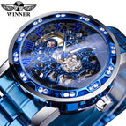 New Winner Watch Men's Fashion Casual Classic Popular Hollow Rhinestone Manual Mechanical Watch SLZg75