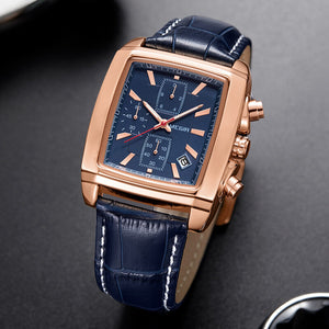 Megir Men's Watch Fashion Light Retro Multifunctional Chronograph Square Leather Men's Watch 2028