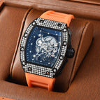 Watch for men Richard Trendy Fashion Hollowed-out Quartz Watch Diamond Silicone Electroplated Barrel-Shaped Men's and Women's Watch 9924