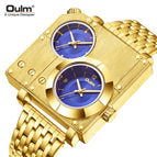 Oulm watch for men Square Personality Casual Large Dial Men's Watch Double Time Zone Steel Band Quartz Watch HP5024