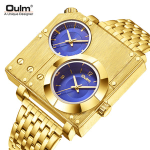 Oulm watch for men Square Personality Casual Large Dial Men's Watch Double Time Zone Steel Band Quartz Watch HP5024