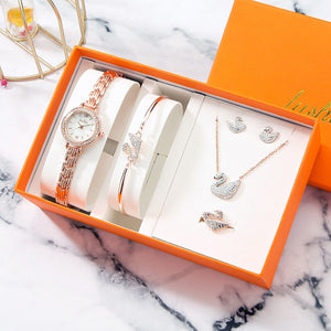 Women watch Fashion Tide quartz Gold Watch Gift Box Set Ladies round Watch bracelet set 011T