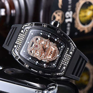 Men's watch New Diamond-Embedded Watch Skull Men's Fashion Barrel-Shaped Hollow Silicone Wrist Watch