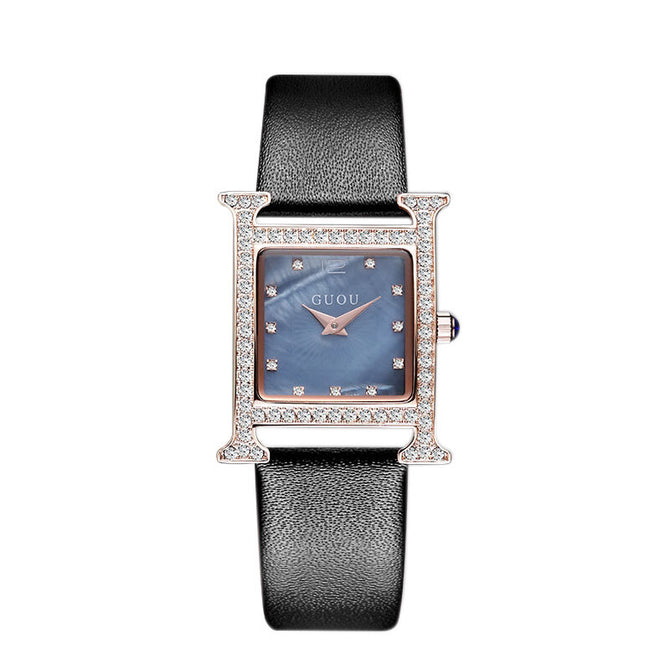 2023 New Arrival GUOU small women's watches trend simple temperament shell surface rhinestone leather belt casual watch