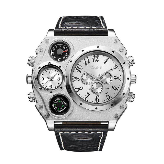 Oulm 1349 Quartz Watch Double Time Zone Men's Watches Cross Border Hot SaleBelt Personality Large Dial Male Casual Watch