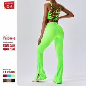 New Leisure Sports Yoga women Suit Thread Wide Leg Micro Horn Pilates Back Fitness running yoga Suit Set TZ8056-6 TZ8056-7