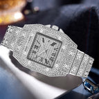 Pintime Full Diamond men's Watch Steel Band Large Dial waterproof calendar men Quartz Watch PT2627