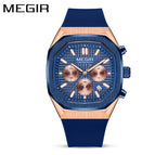 Megir Men's Watch Multi-Function Chronograph Calendar Square Fashion Sports Watch Male 2215