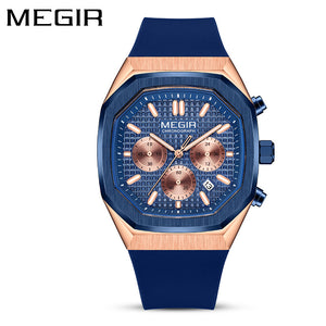 Megir Men's Watch Multi-Function Chronograph Calendar Square Fashion Sports Watch Male 2215